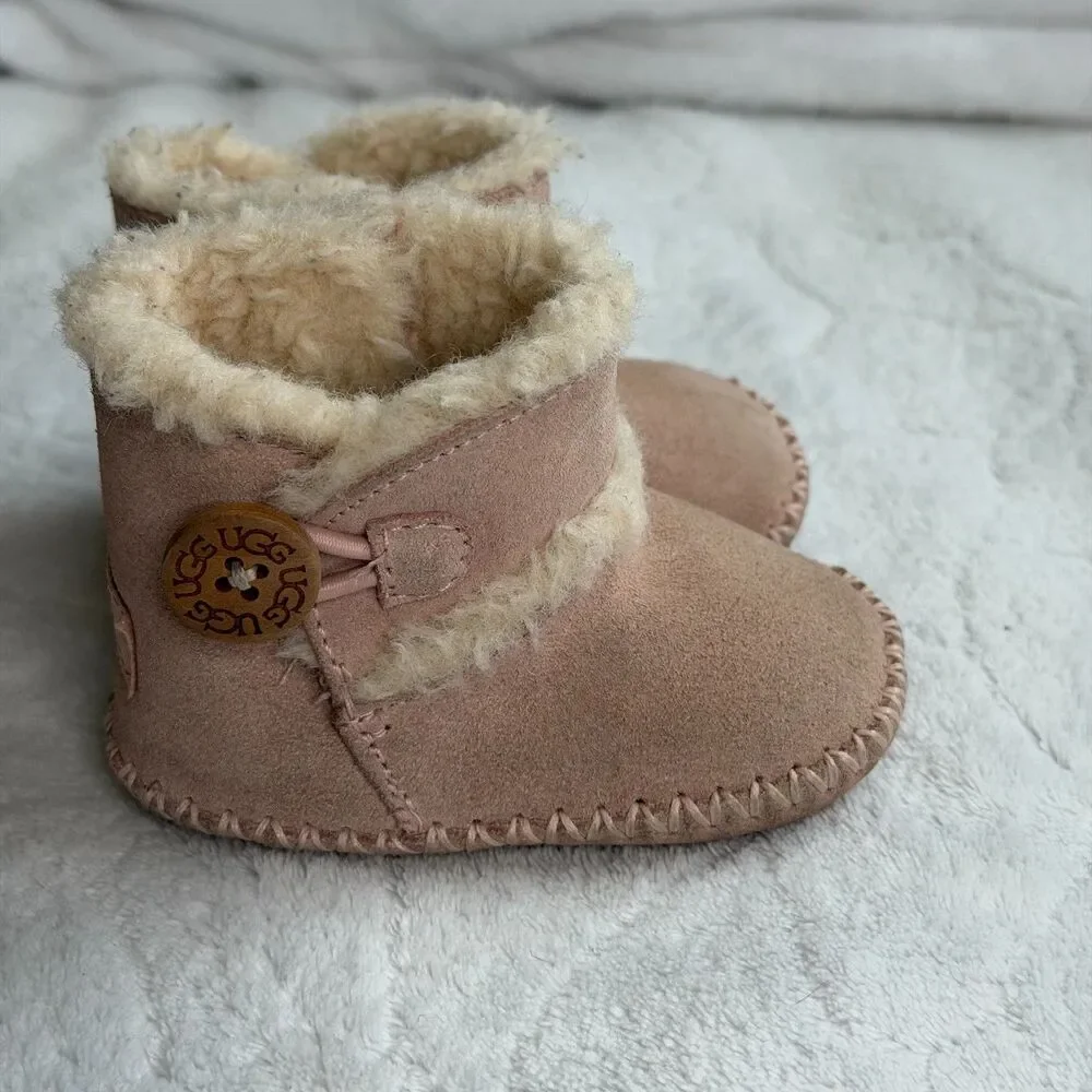 UGG Size 0/1 Lemmon Infant‎ Girl Baby Pink Suede & Sheepskin Bootie (0-6 Months)